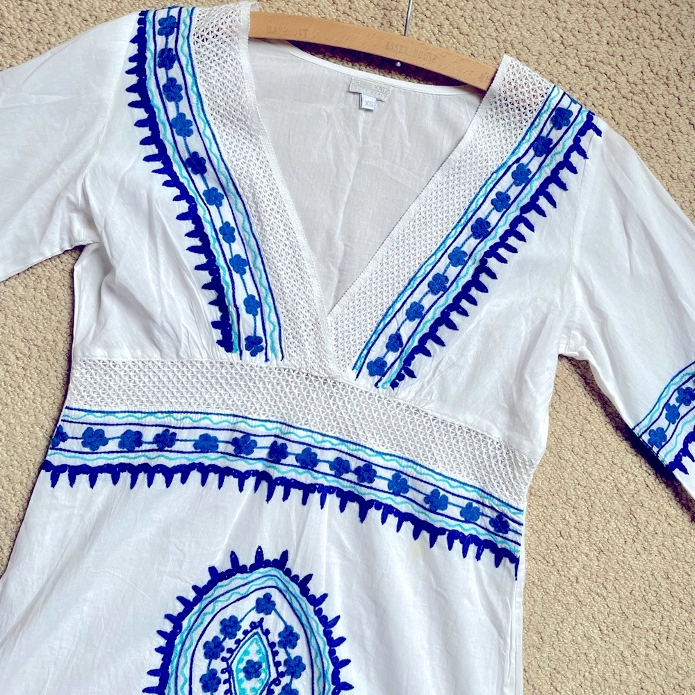 Debbie Katz Soraya Cotton Tunic Swim Cover Up | Blue and White | Size: XS